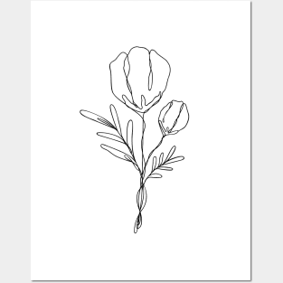 Wildflower Line Art | Floral Botanical Minimalist Lineart Posters and Art